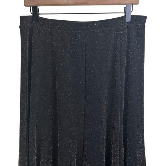 Chico’s Travelers NWT Jordie Metallic Glam Dark Brown Gold Sparkle Midi Skirt - Picture 3 of 8